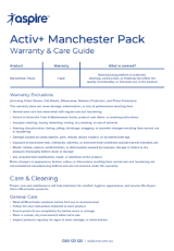 Active+ Manchester Pack warranty and Care Guide
